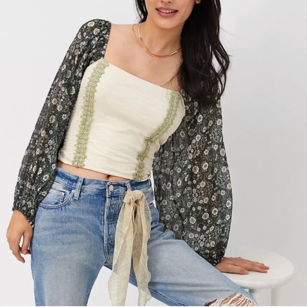NWT Anthropologie Smocked Balloon-Sleeve Top